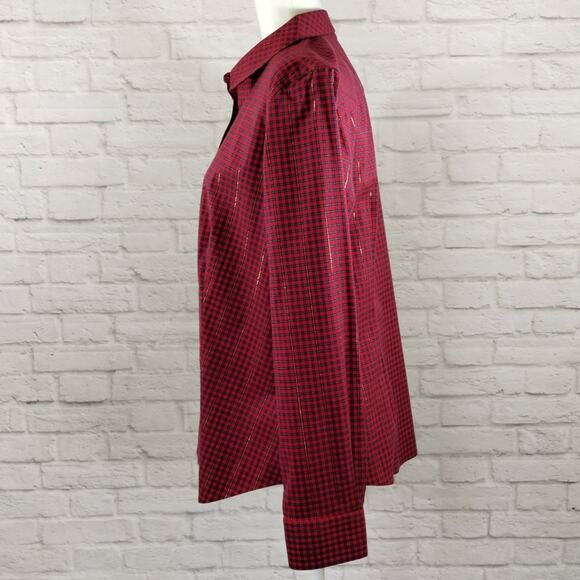 O Talbots Red Navy Plaid Wrinkle Resistant Long Sleeve Button Down Shirt NWT 10 - Picture 12 of 15